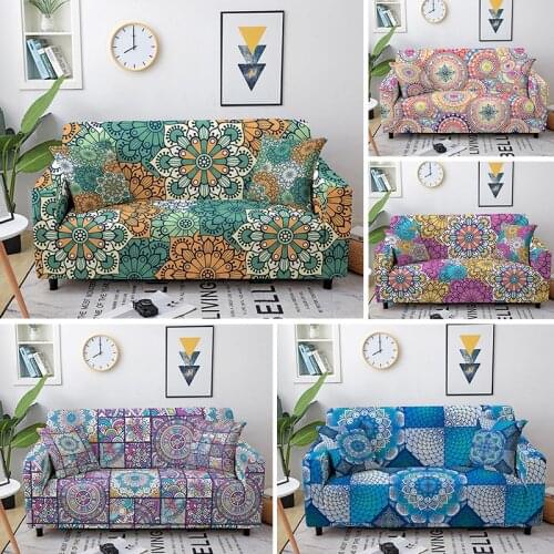 Mandala Flower Printed Sofa Covers for Living Room Elastic Stretch Slipcover Sectional Corner Sofa Couch Covers 1/2/3/4 Seaters