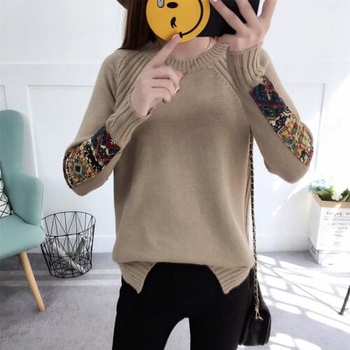 Pullover Sweater 2021 Round Neck Patchwork New Autumn Winter Fashion Knit Europe Wind Women Sweter Sweaters Vestidos LXJ1044