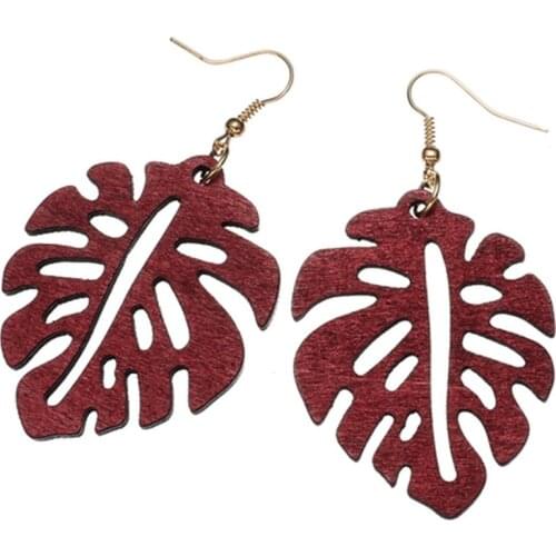 ZWPON Natural Wooden Monstera Earrings Women Wood Leaf Statement Earrings Jewelry Wholesale