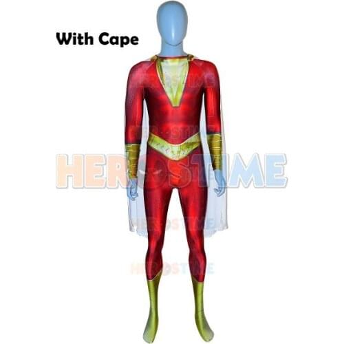 Shazam Cosplay Costume Spandex 3D Print Superhero Costume for Halloween Zentai Bodysuit Custom Made