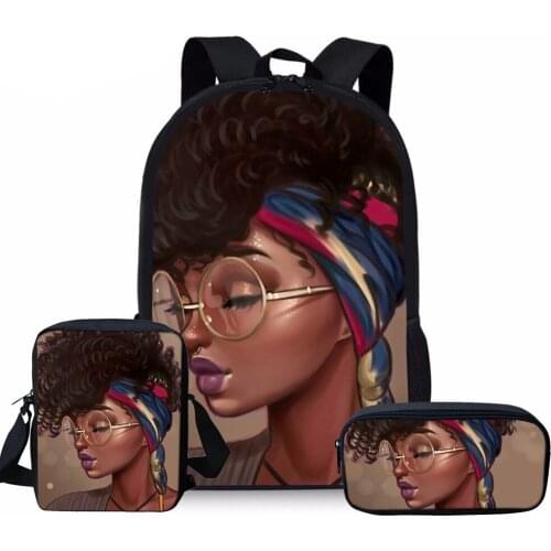 Cute American Art Black Girls School Backpacks Cartoon Children School Bags 3pcs/set Book Bags Kids Gift Bag Custom