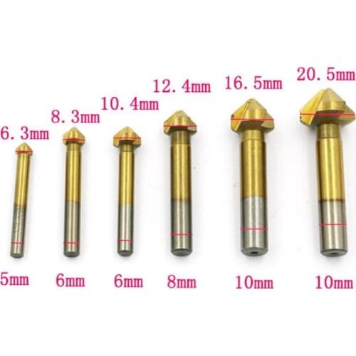 6pcs/lot 3 Flute Titanium 90 Degree HSS 4241 Countersink Drill Chamfer Cutter For workpiece Taper Wood Milling Tool 6.3-20.5MM