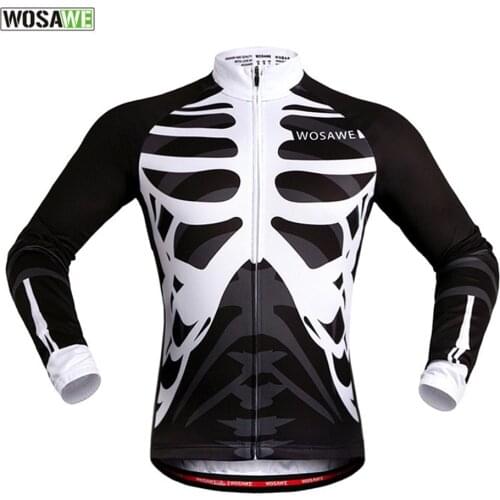 WOSAWE Mens Womens Skeleton Cycling Jerseys Clothing Bicycle Ciclismo Long Sleeve Tops Bike Jacket Breathable Sports Clothing