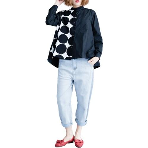 2021 Summer New Polka Dot Women Blouse Loose Plus Size Black Printed Lady Shirts Outwear Coat Tops