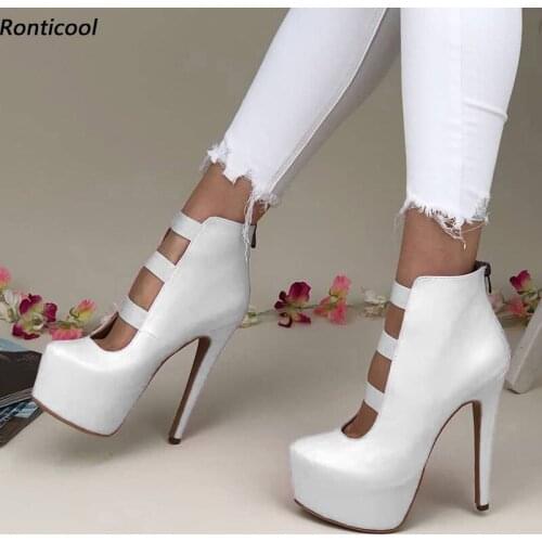 Ronticool Women Spring Platform Ankle Boots Unisex Zipper Sexy Stiletto Heels Round Toe Gorgeous 9 Colors Party Shoes Size 35-47