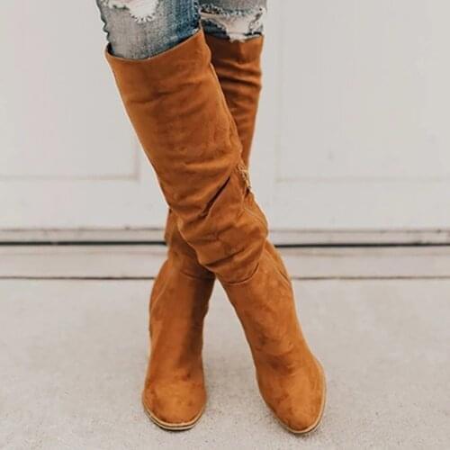 Womens Ladies Long Boots Zip Up Squared Toe Thigh Over The Knee High Boots Shoes Cowboy Boots Fashion Botas Mujer #40