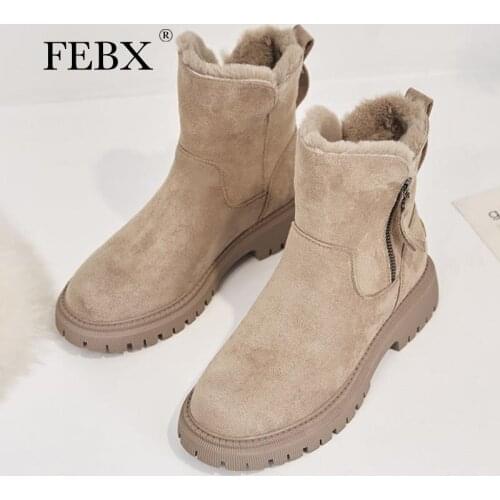 Womens Snow Boots With Plush Flock Zip Solid Female Boots Mid-Calf Comfortable Keep Warm Leisure Ladies Winter Footwear Fashion