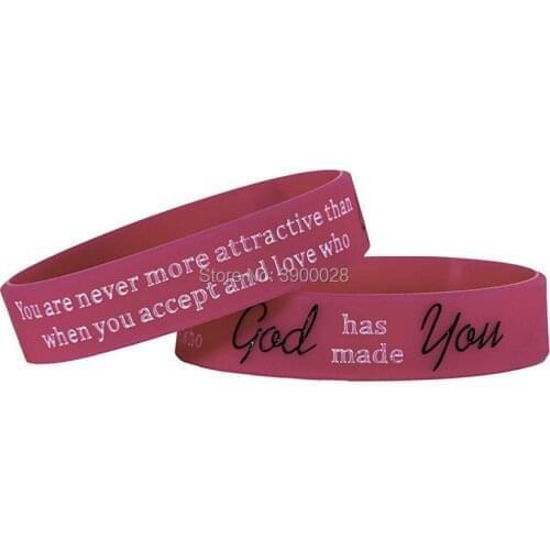 300pcs You are never more attractive than when you accept and love who god has silicone wristband bracelet free shipping by DHL