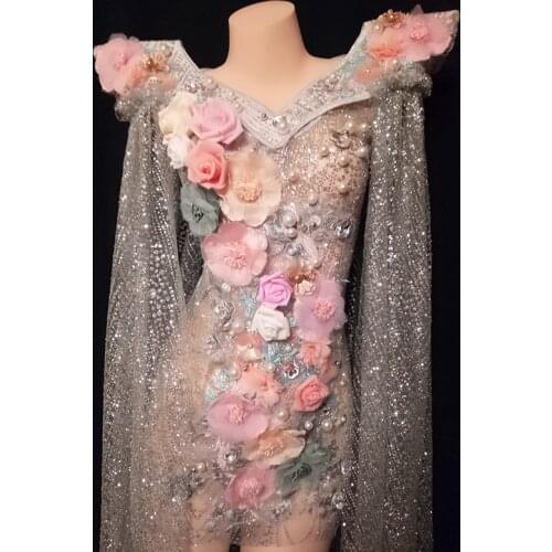 Shiny Birthday Outfits Perspective Dress Stage Costume Dancer Outfit DJ DS Clubwear Drag Queen Costumes Western Wears JL2451