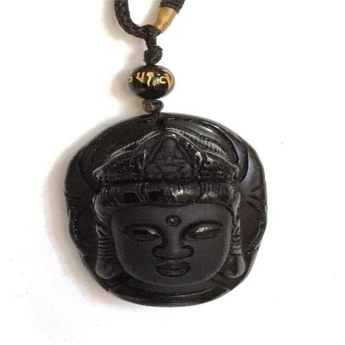 REIKI ENERGY CHARGED CRYSTAL STONE LARGE BLACK OBSIDIAN BUDDHA PENDANT GIFT