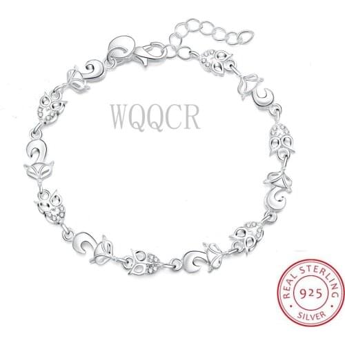 Ladies 925 Silver Couple Fox Shiny Crystal Fox Ankle Charm Friendship Bracelet Bracelet Classic Cute Animal Pattern