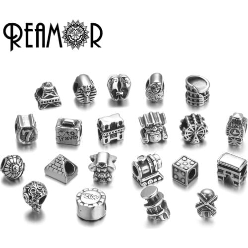 REAMOR Stainless Steel Travel Pharaoh Big Ben Train Pyramid London Eye European Style Beads For DIY Bracelet Jewelry Findings
