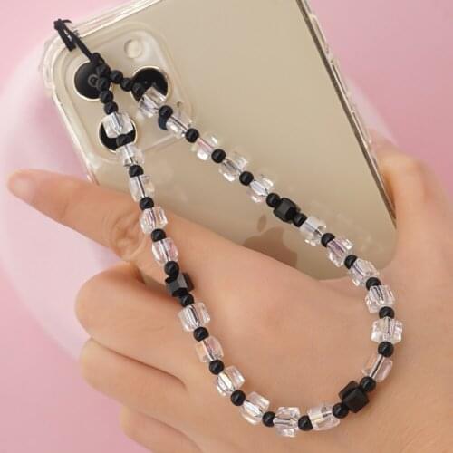 2021 Chic Boho Phone Chain Mobile Accessories Cube Crystal Beads Holder Cord For Phone Case Strap Autumn WinterTelephone Jewely