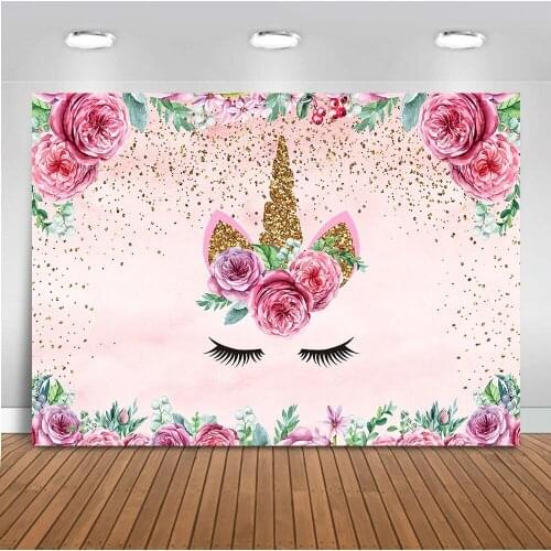 Unicorn Backdrop for Photography Spring Flower Background for Photo Studio Newborn Baby Shower Party Decoration Banner Props