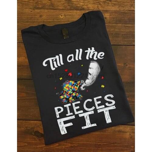 Elephant Autism Awareness Till All The Pieces Fit T Shirt Black Cotton Men S 4Xl