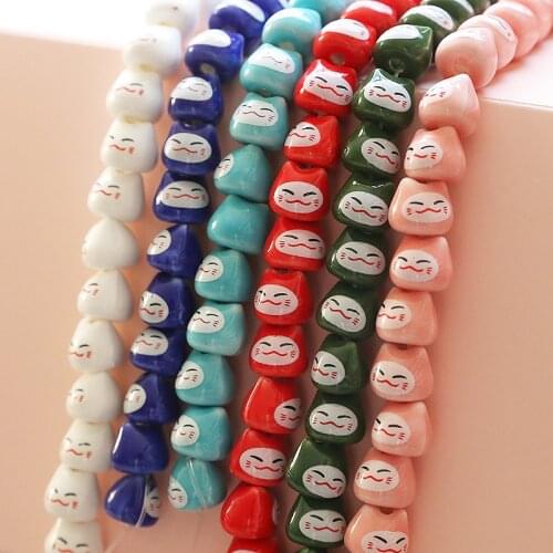 Cat Shaped Ceramic Beads Loose Beads 10MM 10pcs/lot For DIY Jewelry Making Finding Accessories