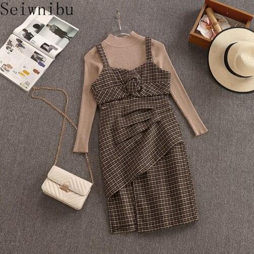 Two - Piece Vest Set Sweater Waistcoat two Piece Suit Lightly Mature Houndstooth Woolen Waistcoat +Botting Sweater Autumn