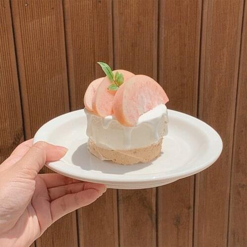 Korean Cake Plate Ceramic Kitchen Accessories 8 Inch White Breakfast Dish Solid Color Round Underglaze Plate