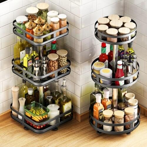 Kitchen Spice Rack Can Rotate Three-layer Rack Spice Storage Household Kitchen Storage Turntable Household Storage Ornaments