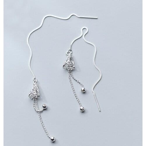 MloveAcc 100% 925 Sterling Silver Vintage Bell Dangle Earrings Chain Tassel Beads Earrings Girls Friends Gift Jewelry