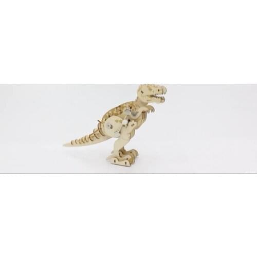 DIY assemble gift Wind up walking 3d t-rex dinosaur model wooden puzzle intelligent kids STEM educational toy