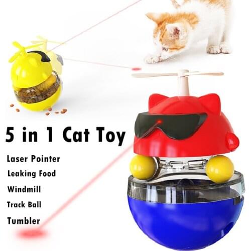 2021NEW 4 in 1 Cat Toy Electric Laser Pointer Tumbler Windmill Toys Cat Toy Interactive Leaking Food Track Ball Toy Dropshipping