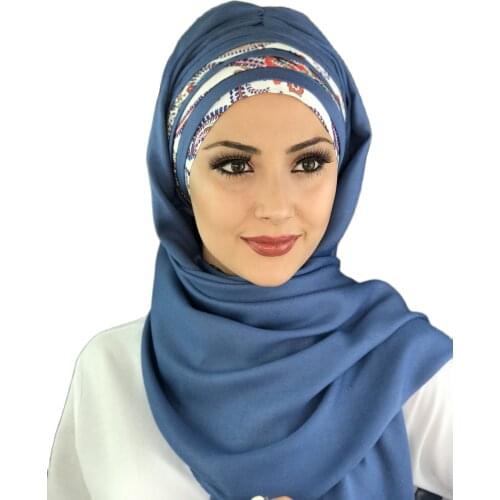 New Fashion Hijab 2021 Muslim Womens Hat Bonnet Foulard Turban Scarf Petrol Blue Draped Patterned Ready Made Shawl
