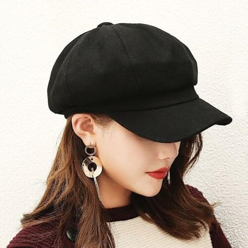 New Trend Elastic Hats for Women French Style Bakers Boy Hat Cool Women Baseball Cap Solid Visor Hat Gorras Casquette Lady Cap