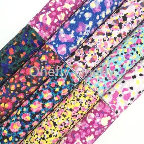 Onefly Leopard Printed Lace Glitter Leather Fabric With Soft Felt Backing, Lace Synthetic Leather For Bow DIY shoes FZ014A