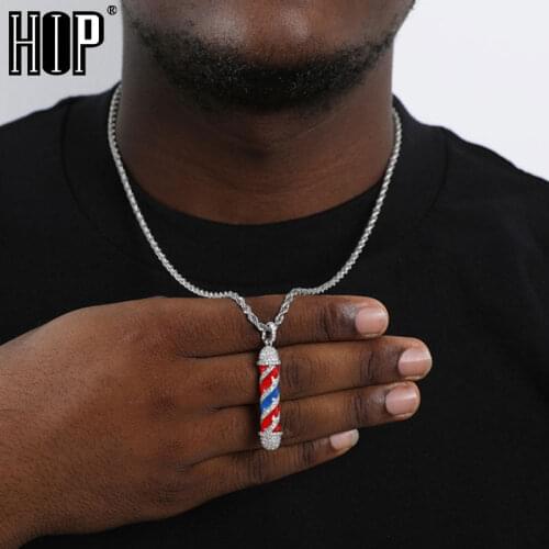 Hip Hop Bling CZ Barber Shop Haircut Iced Out Cubic Zircon Gothic Necklace & Pendant For Men Jewelry Charm Tennis Chain