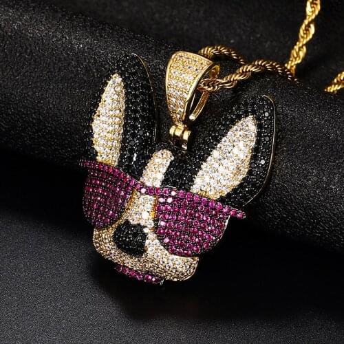 Fashion Iced Out A Puppy In Sunglasses Pendant Necklace With Tennis Chain Micro Paved Cubic Zircon Hip Hop Full CZ Jewelry