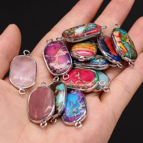 Natural Semi-precious Stone Pendant Irregular Silver Plated Edge Rose Quartz Amazonite for Jewelry Making Necklaces Gift