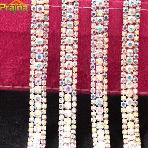Prajna SS8+SS16 3row 5Yard DIY Crystal Rhinestone Tape Chain Applicator Glass Sew On Rhinestone Applique Decorations B37