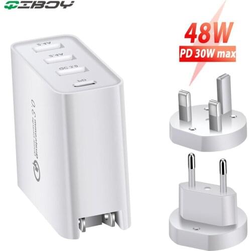 48W 4 Ports Fast PD Charger Type-C Wall Charge QC 3.0 Charging For iPhone 11 8 Huawei Samsung S8 Mobile Phone Travel USB Adapter
