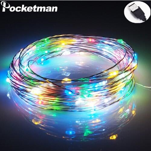LED String Lights 10M 33ft 5M 5V USB Powered Outdoor Warm white/RGB Silver Wire for Christmas Festival Wedding Party Decoration