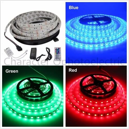 LED Flexible Strip Lights, 300 LEDs SMD 5050, 12V DC Waterproof Light Strips, RGB LED Light Strip Kit with 44Key Remote Controll