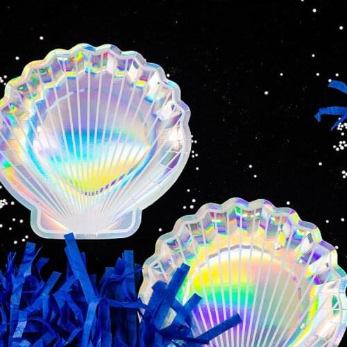 8pcs Sparkle Shell Paper Plates Child Birthday Theme Party Disposable Tableware Decor Wedding Anniversary Party Supplies