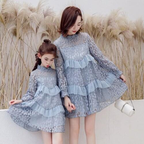 Spring Summer Dresses Mommy and me Clothes Long Sleeve Dress Family Matching Outfits Mother Daughter Lace Fashion Dress Clothing