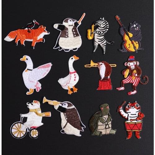 Cartoon Music Animal Team Patches Iron On Zebra Penguin Tortoise Embroidery Appliques High Quality Kawaii Goose Clothes Badges