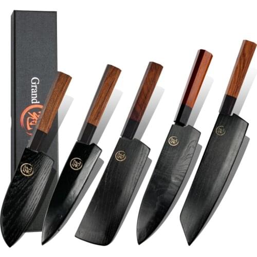 Japanese Kitchen Knives Chef Santoku Nakiri Petty Utility Knife 3 Layers AUS10 Steel Wooden Handle Hand Forged Cooking Tools