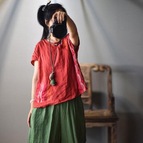 Women Ramie Linen Patchwork Blouse Loose Tops Female Vintage Spliced Plus Size Shirt Tops Female Flax Blouses 2020 Summer Autumn