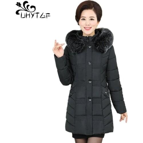 UHYTGF Women New Fashion Slim Coat Womens Winter Jacket warm Parka Plus size Plus velvet thicken Female Down Cotton Jacket X494