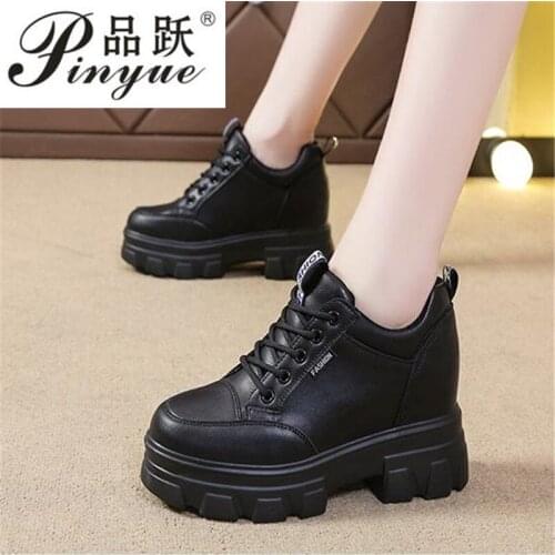 Women Platform Sneakers Leather Casual Ladies Chunky Shoes 2020 White Woman High Black Fashion Brand Thick soled Wedge Sneakers