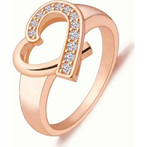 2019 Elegant Temperament Rings Love Heart Filled With Clear Crystal Rose Gold Color Finger Rings For Women Engagement Jewellry