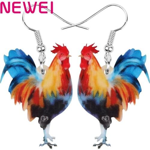 NEWEI Acrylic Rooster Cock Chicken Earrings Fowl Farm Animal Drop Dangle Jewelry For Women Girl Teen Kid Hot Sale Gift Accessory