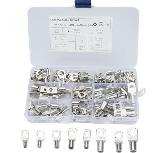 120pcs Car Bolt Hole Tinned Copper Terminals Set Wire Terminals Connector Cable Lugs Battery SC Terminals Glimpse of Mouth