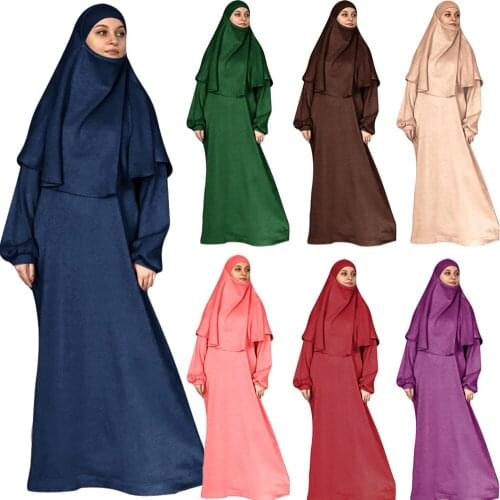 2PCS Muslim Women Hijab Dress Abaya Islamic Prayer Clothes Arab Robe Gown Khimar Scarf Abayas Middle East UAE