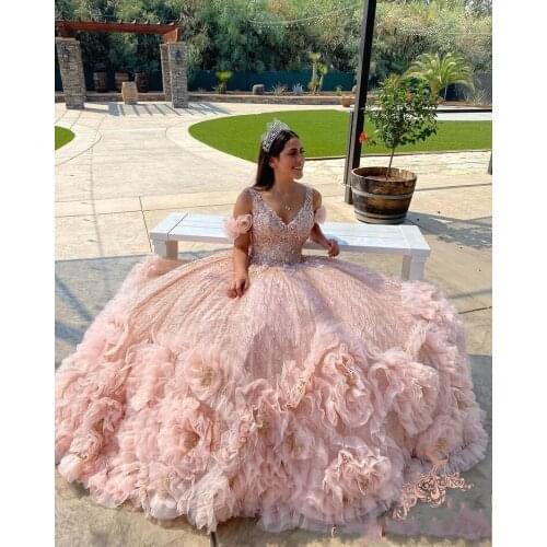 2021 Pink Sequined Ball Gown Quinceanera Dresses With Beads Sleeveless Ball Gown Sweet 16 Dress Vestidos De 15 Anos XV