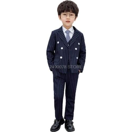 Flower Boys Wedding Suit School Kids Formal Tuxedo Blazer Vest pants 3Pcs Children Performance Host Dance Party Dress Costume