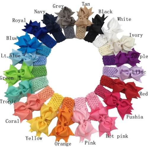 20pcs/lot 4inch Hair Bows For Women Hair Bow With Elastic Headbands Girls Crochet Headbands Ribbon Hair Bows
